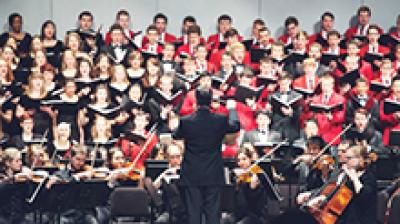 Celebration concert, Robert Ward conducting choirs and orchestra